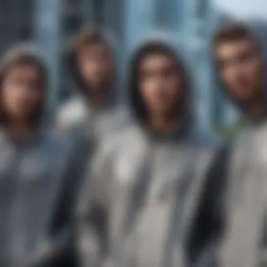 Group of friends wearing drippy hoodies outdoors