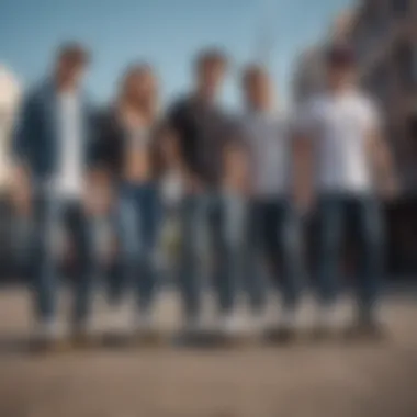 Group of skateboarders wearing Empyre jeans in an urban setting