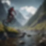 A breathtaking mountain landscape depicting extreme sports enthusiasts