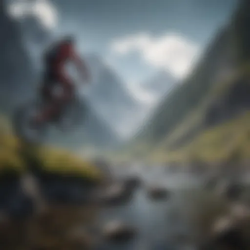 A breathtaking mountain landscape depicting extreme sports enthusiasts