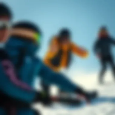 Group of extreme sports enthusiasts engaged in lung capacity exercises