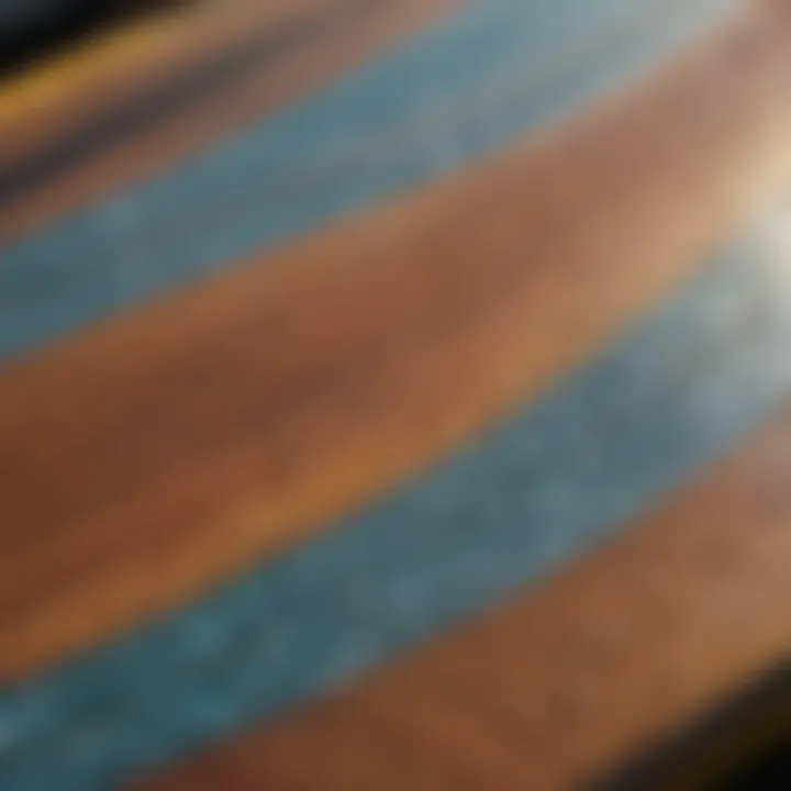 Close-up of the materials used in epoxy paddleboard construction, highlighting durability