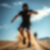Dynamic view of athletes wearing black baggy shorts in extreme sports