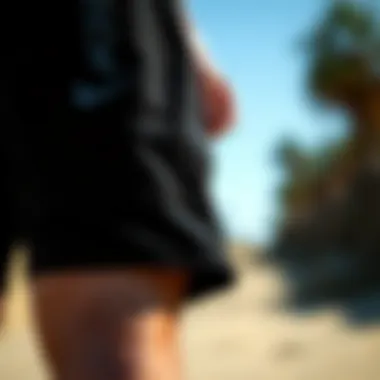 Material and Design Details Close-up of black baggy shorts highlighting material and design features