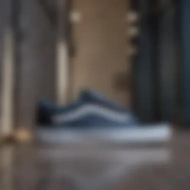 Sleek and Stylish: The Design of Black and Blue Vans Old Skool Sleek design of Black and Blue Vans Old Skool