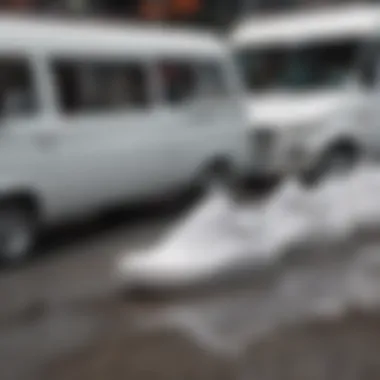 Group of athletes in high white Vans at an extreme sports gathering