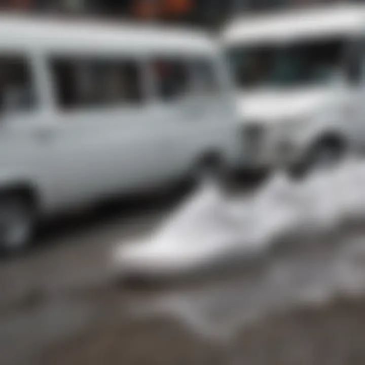 Group of athletes in high white Vans at an extreme sports gathering