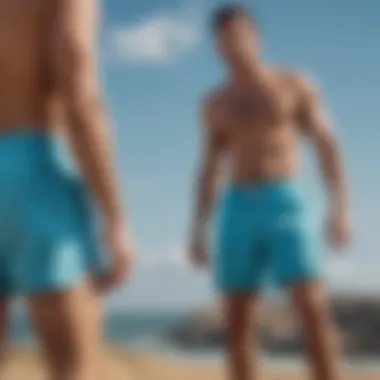 Artistic representation of cultural symbolism associated with light blue board shorts in extreme sports.