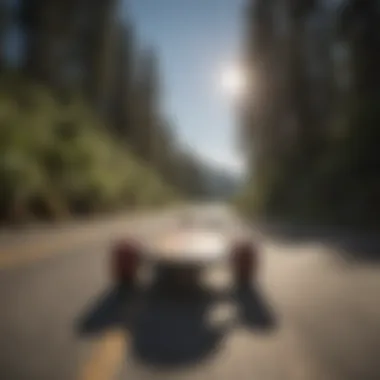 A vibrant longboard cruising along the scenic coastline of Canada.