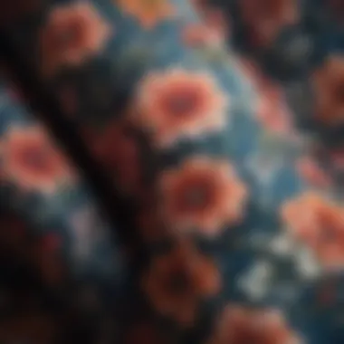 A close-up of floral patterns on fabric showcasing texture