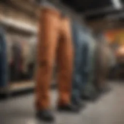 Variety of cargo pants displayed in a retail store