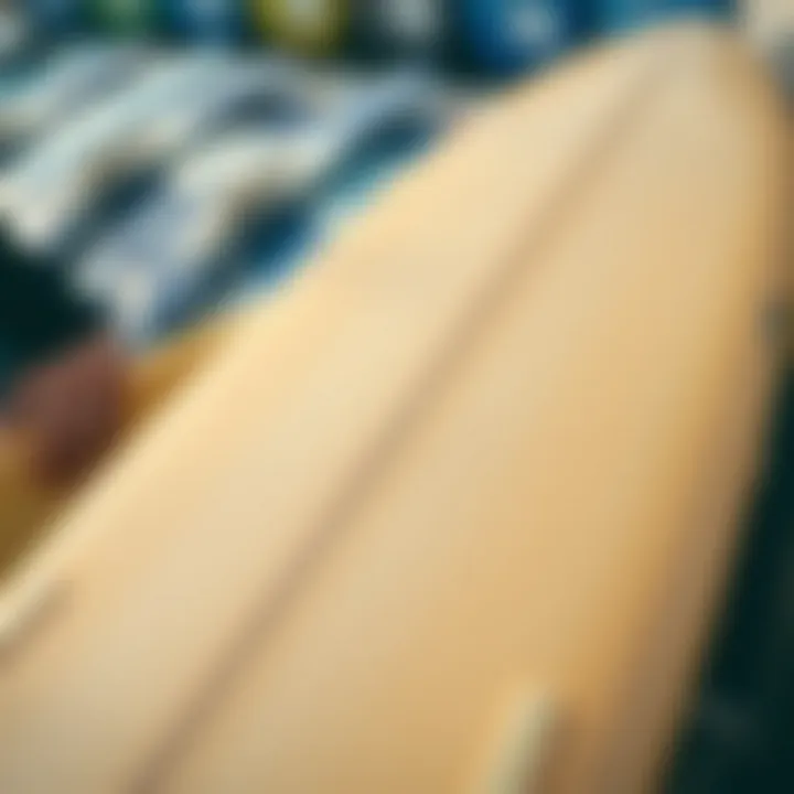 Close-up of the soft foam material of a surfboard showcasing its design