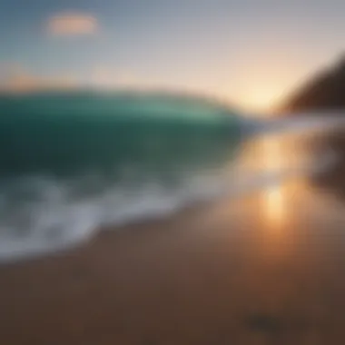 A scenic view of a surf spot at sunset