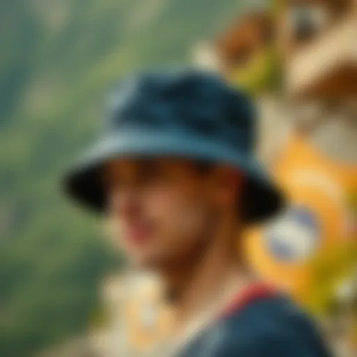 Stylish Amazon Black Bucket Hat A stylish Amazon black bucket hat showcased against a natural backdrop.