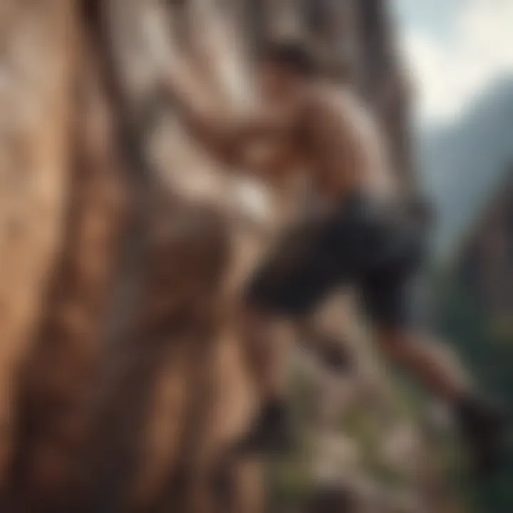 A climber conquering a rock face, dressed in functional short shorts