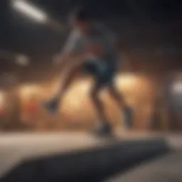 A vibrant skateboarder showcasing short shorts while executing a trick