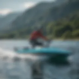 Aqua foil board gliding over water surface