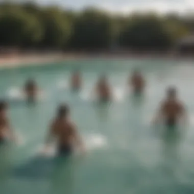 Group of surfers enjoying a session at the wave pool