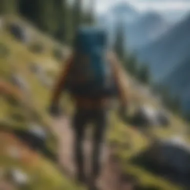 A group of adventurers using tech-enabled backpacks on a mountain trail.