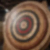 Axe throwing target with an axe embedded in the bullseye