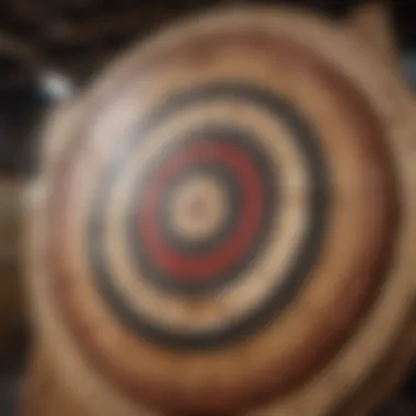 Axe throwing target with an axe embedded in the bullseye