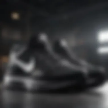 Close-up view of black and white Nike shoes featuring advanced technology