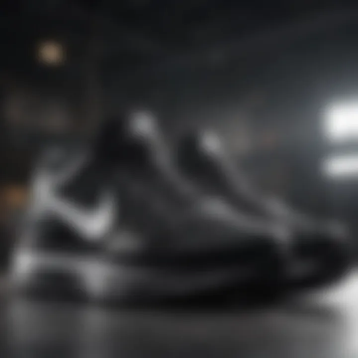 Close-up view of black and white Nike shoes featuring advanced technology