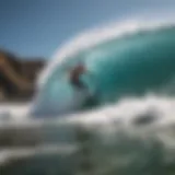 A dynamic boogie board surfing action shot capturing the thrill of wave riding.