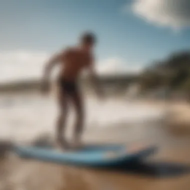 An engaging community of boogie board surfers enjoying a sunny day at the beach.