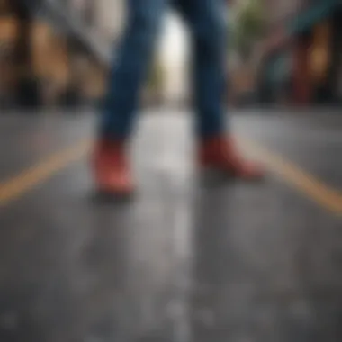 Close-up of breakdancer's footwork on urban pavement