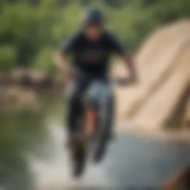 A close-up of a rider executing a trick on the cable, highlighting skill and excitement.