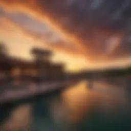 A breathtaking view of the cable park at sunset, showcasing vibrant colors and active participants.