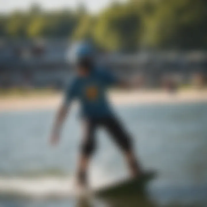 A group of enthusiastic riders practicing at a cable wake park