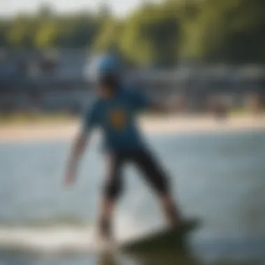 Dynamic Practice Sessions at the Wake Park A group of enthusiastic riders practicing at a cable wake park