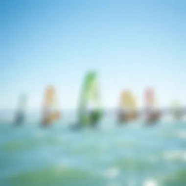 Vibrant community of windsurfers enjoying the sport Group of windsurfers enjoying a sunny day