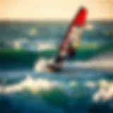 Windsurfer gliding over ocean waves