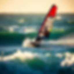 Windsurfer gliding over ocean waves