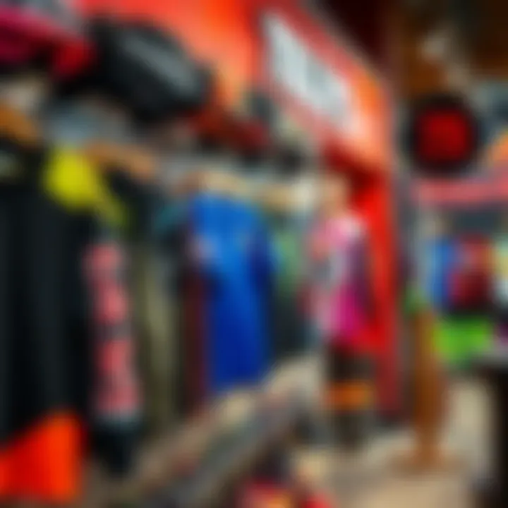 Vibrant outdoor store display featuring extreme sports apparel