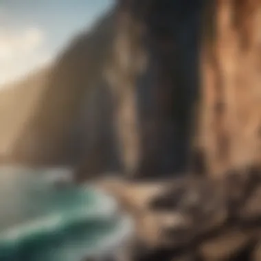 Breathtaking Coastal Views A panoramic view of a coastal climbing location