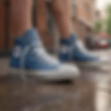 An urban scene featuring individuals wearing Converse Chuck Taylor high tops, blending fashion and functionality.