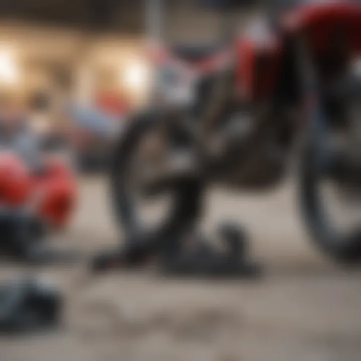 Rider gearing up with specialized equipment before the race