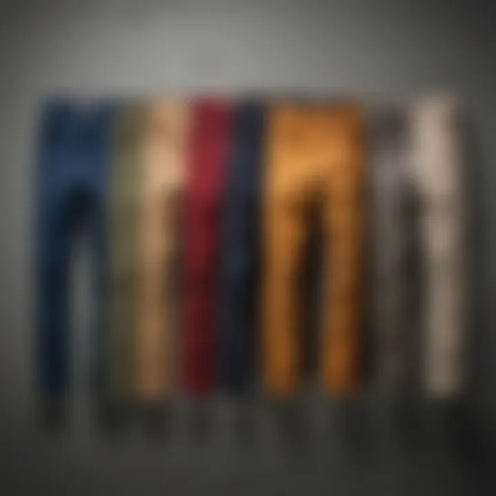 Various color options of Dickies skinny pants laid out for selection