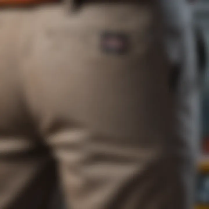 Close-up of the durable fabric of Dickies uniform pants, highlighting their material properties.