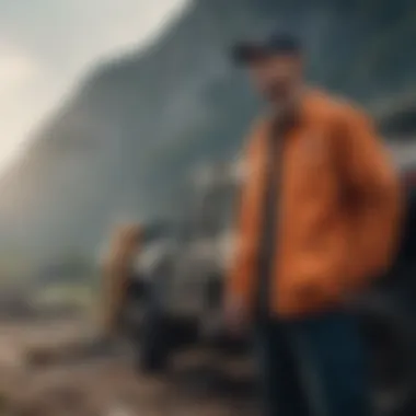 A scenic outdoor backdrop featuring Dickies workwear accessories