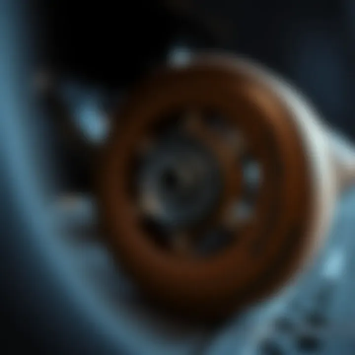 Close-up view of 69mm longboard wheels showcasing their design and texture.