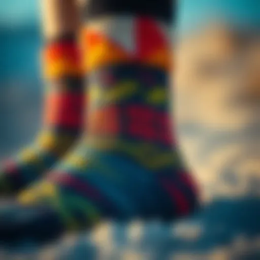 A close-up of SB socks showcasing their intricate patterns and vibrant colors
