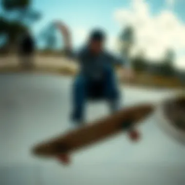 Skateboard maneuver on a varied terrain using 92A wheels