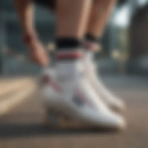 Dynamic athlete showcasing Fila low cut socks during a skateboarding trick