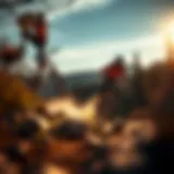 Flare camo pants in action during a mountain biking adventure