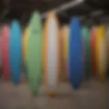 A vibrant display of foamie surfboards in various colors and designs at Costco.